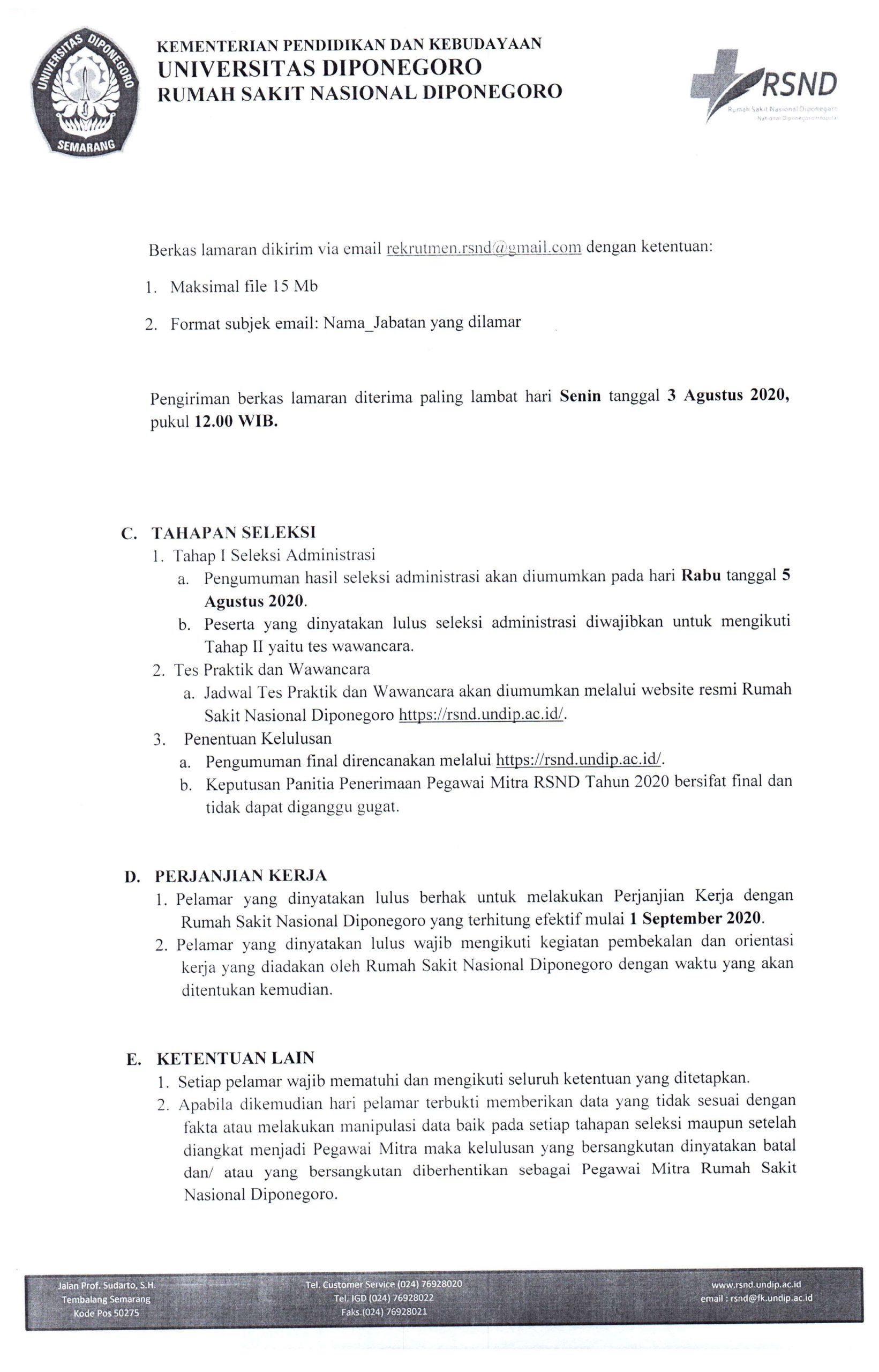 Lowongan RS Nasional Diponegoro