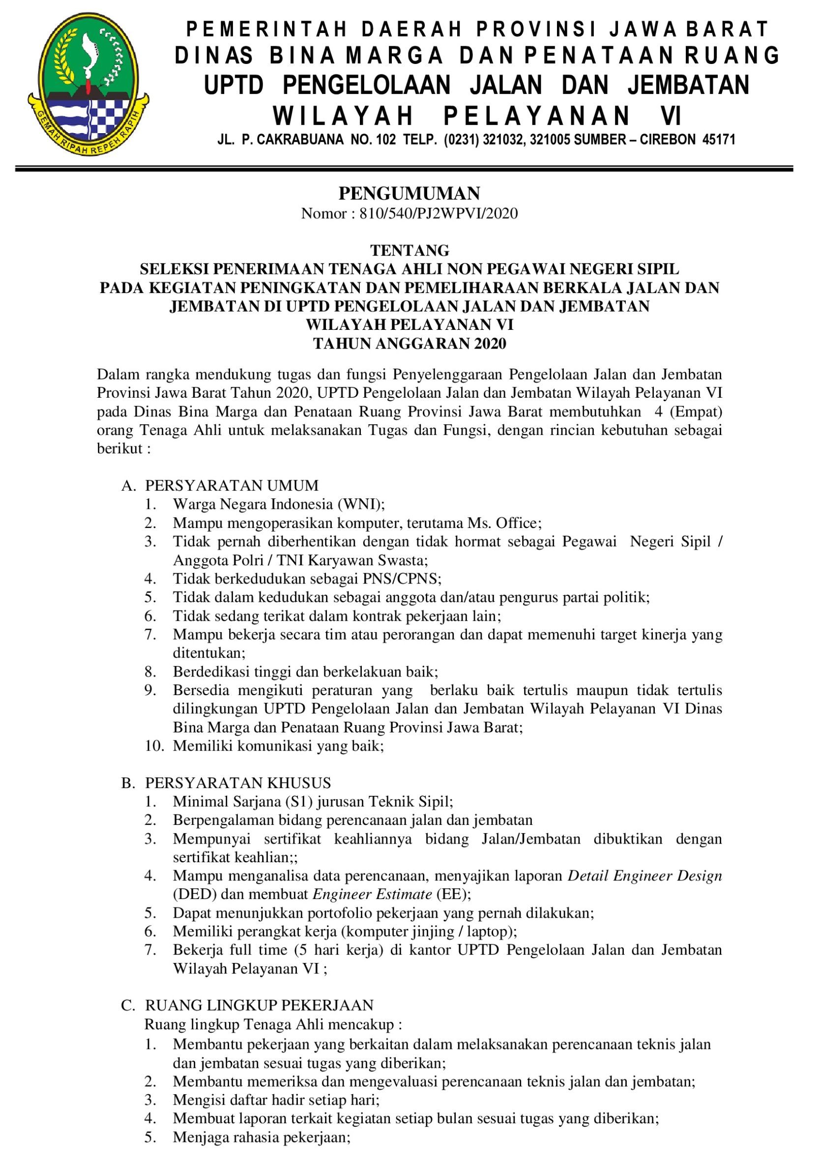 Rekrutmen Dinas Bina Marga Dan Penataan Ruang Provinsi Jawa Barat