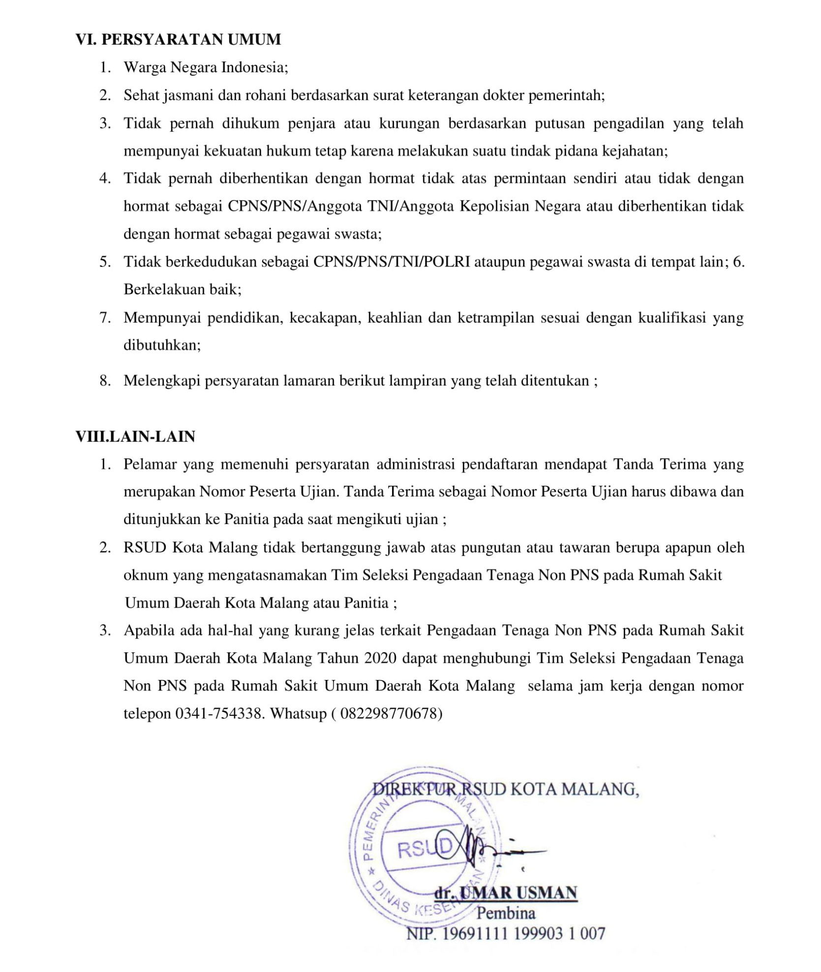lowongan kerja Tenaga Non PNS RSUD Kota Malang