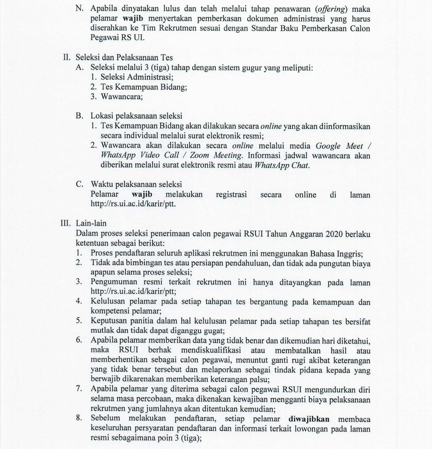 Penerimaan Pegawai Rumah Sakit Universitas Indonesia (RSUI)