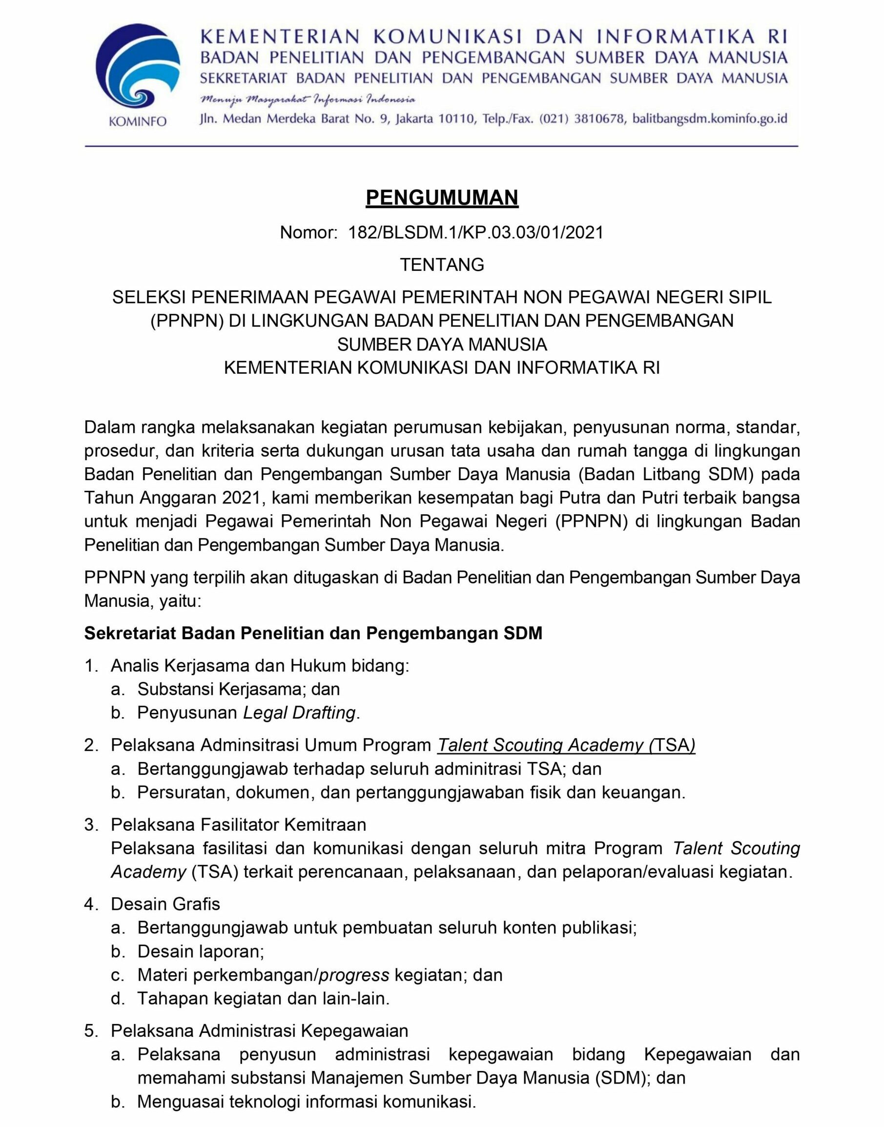 Penerimaan PPNPN Kementerian Kementerian Kominfo RI