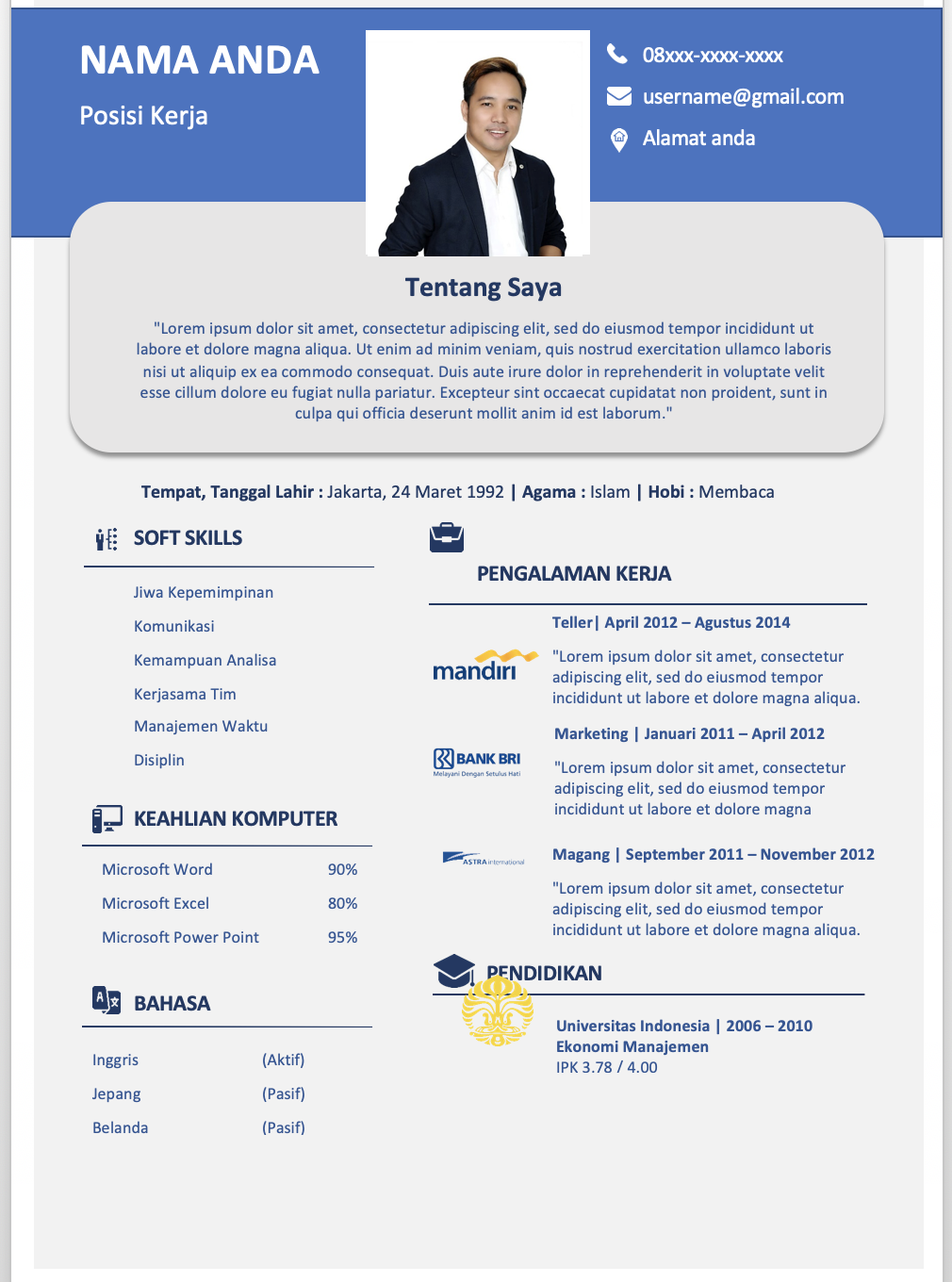 Contoh Template CV Menarik untuk Fresh Graduate